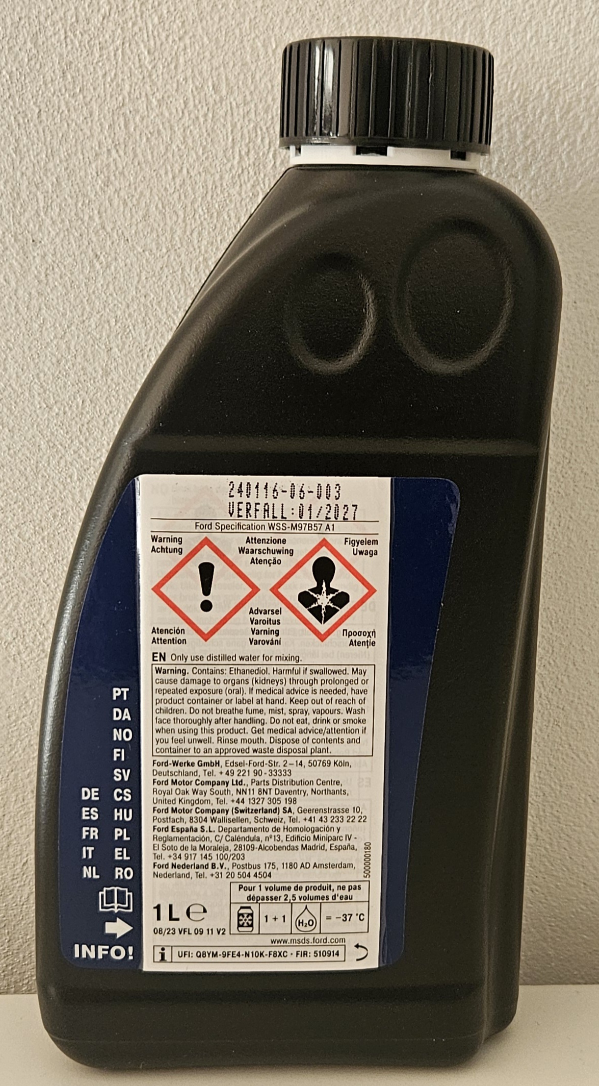 Ford nemrznúca zmes / chladiaca kvapalina POAT, 1L – WSSM97B57A1 2733434