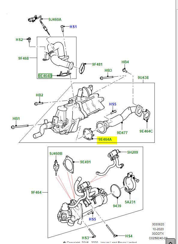 Vstupné tesnenie EGR Gen2 OEM Land Rover LR078916 T2H18310
